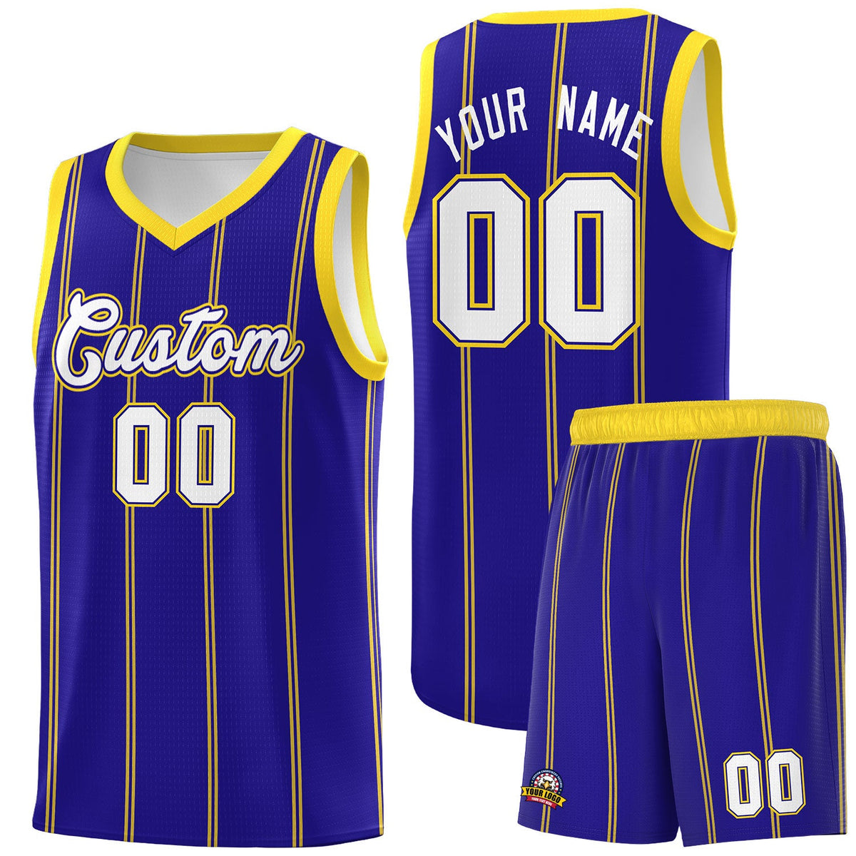Custom Royal Blue Gold White Vertical Stripes Single Sided Sets Basketball Jersey | For Men,Stitched,Perfect for Training,Add Name and Numbern | KXKSHOP