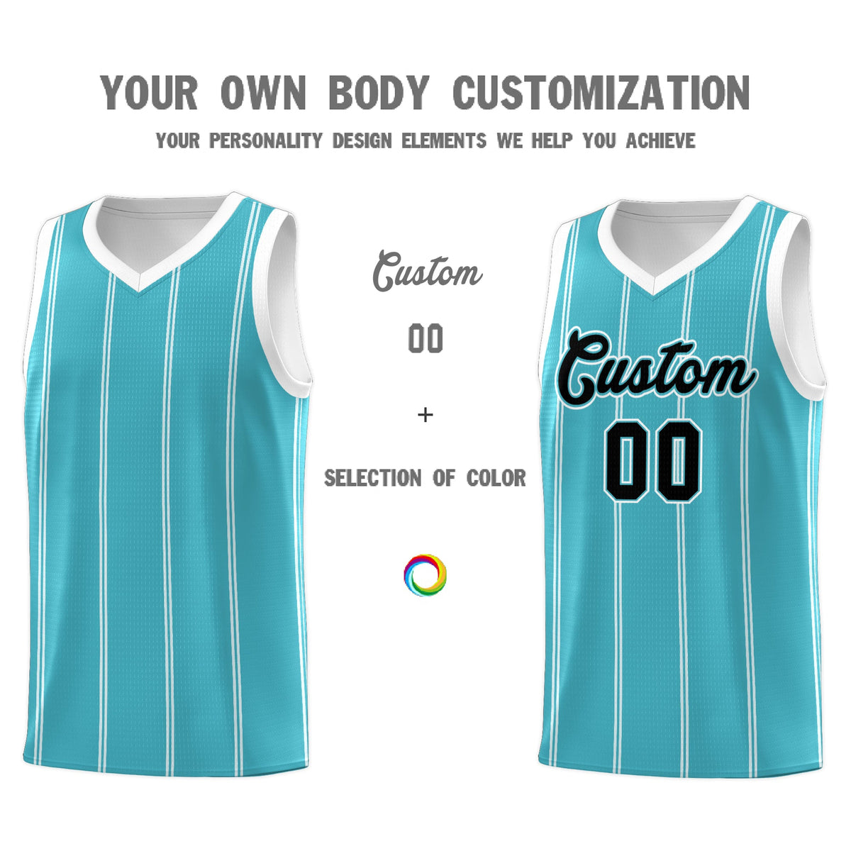 Custom Sky Blue White Black Vertical Stripes Single Sided Sets Basketball Jersey | For Men,Stitched,Perfect for Training,Add Name and Numbern | KXKSHOP