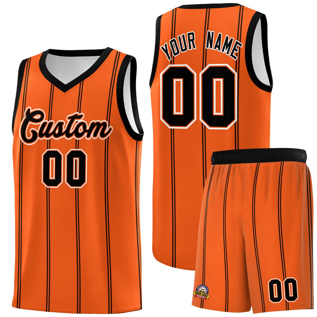 Custom Orange Black White Vertical Stripes Single Sided Sets Basketball Jersey | For Men,Stitched,Perfect for Training,Add Name and Numbern | KXKSHOP
