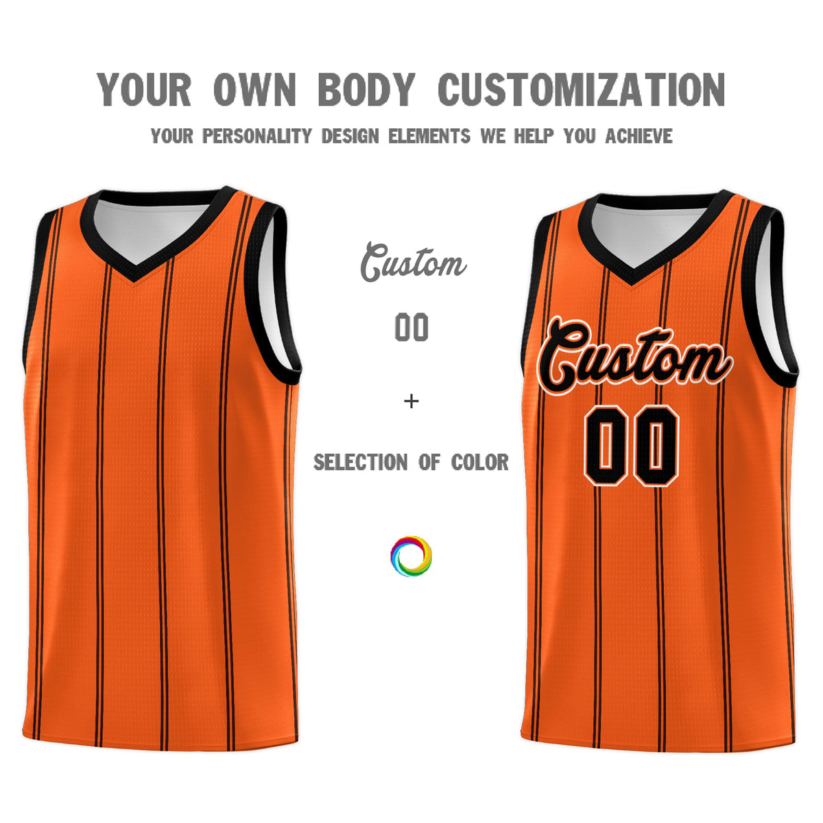 Custom Orange Black White Vertical Stripes Single Sided Sets Basketball Jersey | For Men,Stitched,Perfect for Training,Add Name and Numbern | KXKSHOP