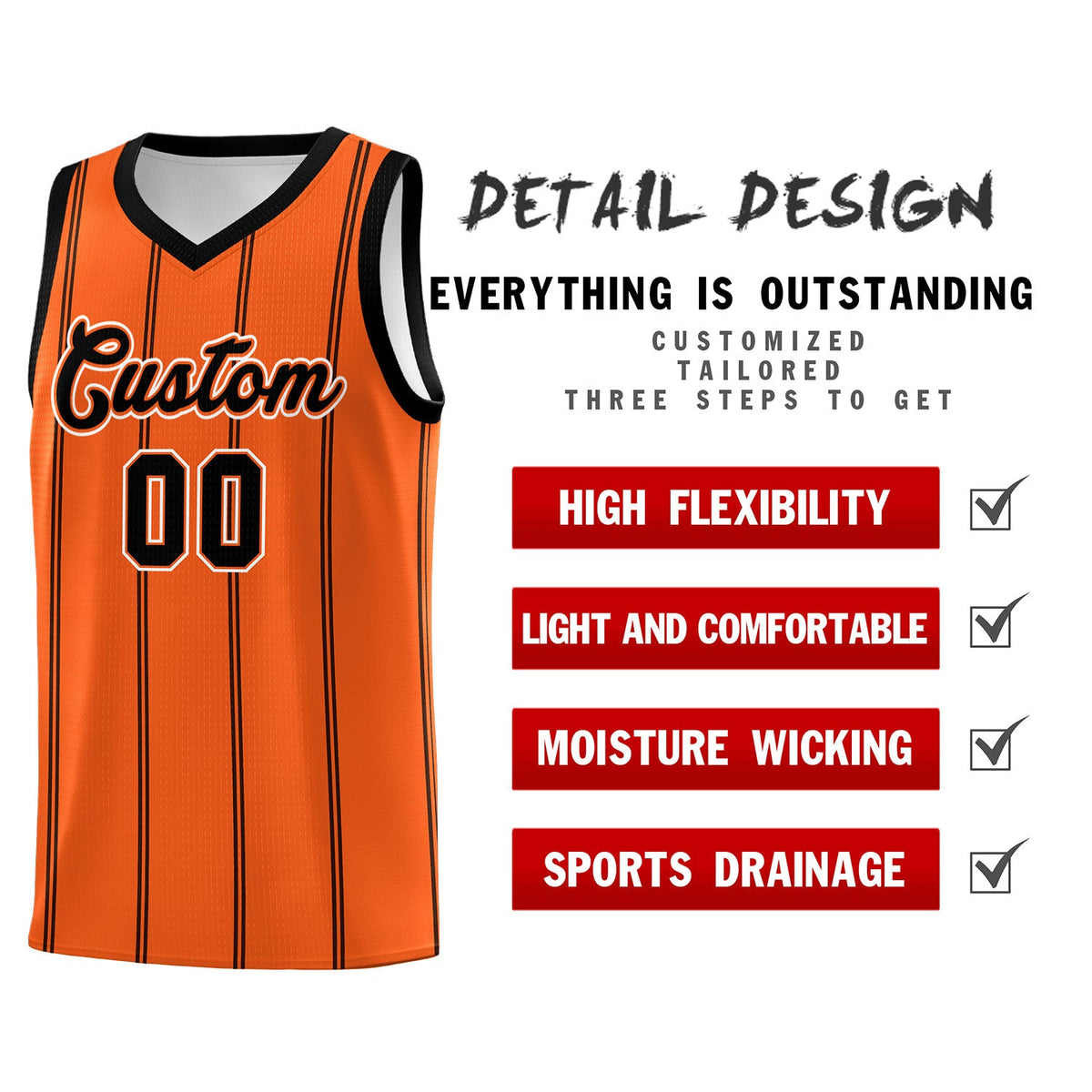 Custom Orange Black White Vertical Stripes Single Sided Sets Basketball Jersey | For Men,Stitched,Perfect for Training,Add Name and Numbern | KXKSHOP