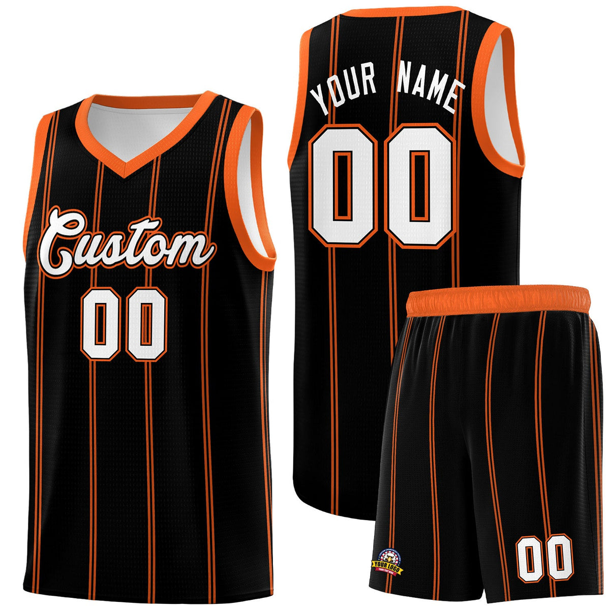 Custom Black Orange White Vertical Stripes Single Sided Sets Basketball Jersey | For Men,Stitched,Perfect for Training,Add Name and Numbern | KXKSHOP