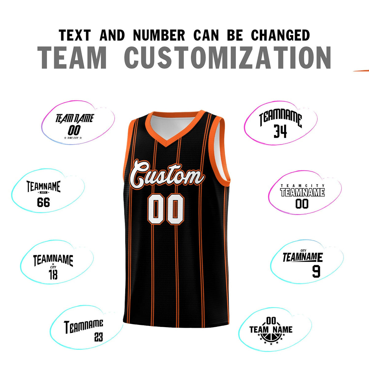 Custom Black Orange White Vertical Stripes Single Sided Sets Basketball Jersey | For Men,Stitched,Perfect for Training,Add Name and Numbern | KXKSHOP