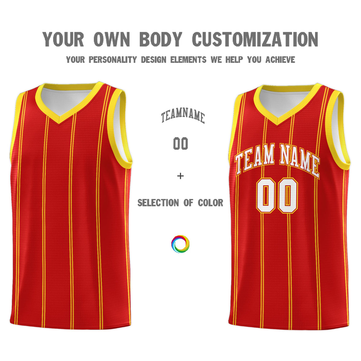 Custom Red Gold White Vertical Stripes Single Sided Sets Basketball Jersey | For Men,Stitched,Perfect for Training,Add Name and Numbern | KXKSHOP