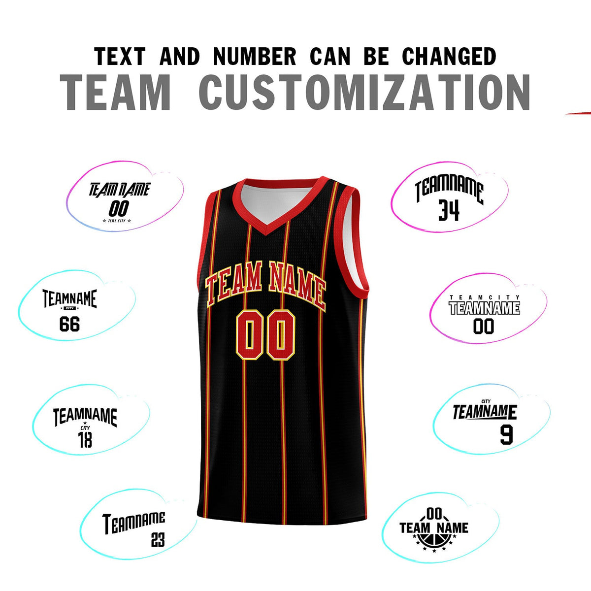 Custom Black Red White Gold Vertical Stripes Single Sided Sets Basketball Jersey | For Men,Stitched,Perfect for Training,Add Name and Numbern | KXKSHOP