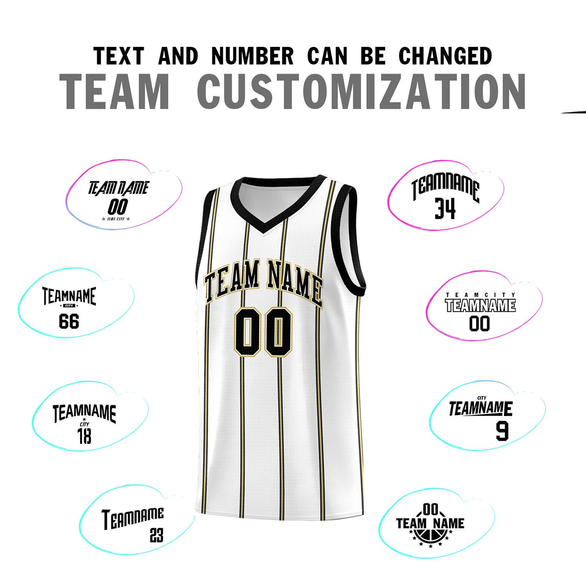 Custom White Black Old Gold Vertical Stripes Single Sided Sets Basketball Jersey | For Men,Stitched,Perfect for Training,Add Name and Numbern | KXKSHOP