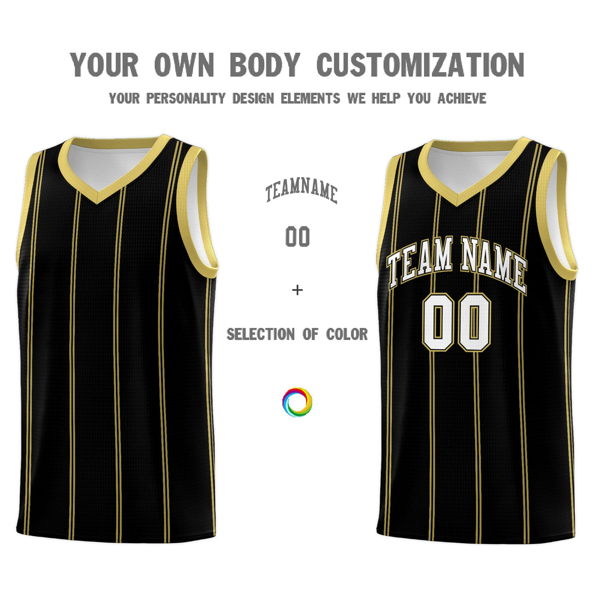 Custom Black Old Gold White Vertical Stripes Single Sided Sets Basketball Jersey | For Men,Stitched,Perfect for Training,Add Name and Numbern | KXKSHOP