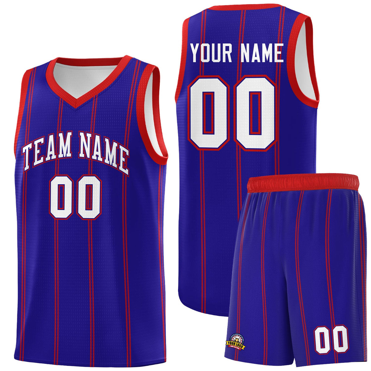 Custom Royal Blue Red White Vertical Stripes Single Sided Sets Basketball Jersey | For Men,Stitched,Perfect for Training,Add Name and Numbern | KXKSHOP