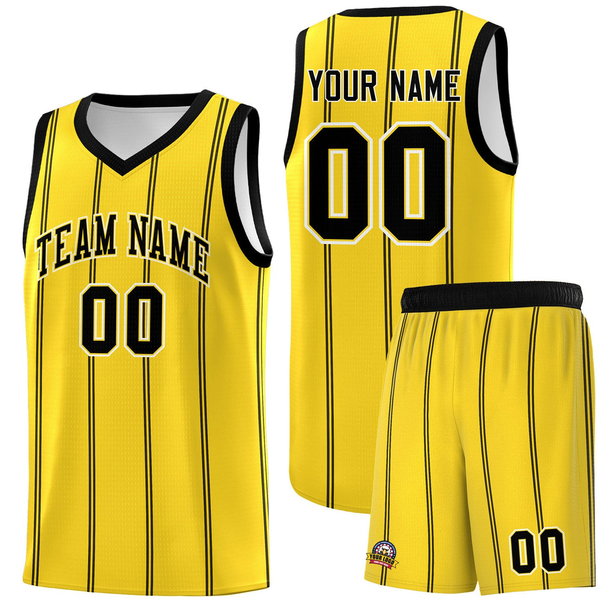 Custom Gold Black White Vertical Stripes Single Sided Sets Basketball Jersey | For Men,Stitched,Perfect for Training,Add Name and Numbern | KXKSHOP