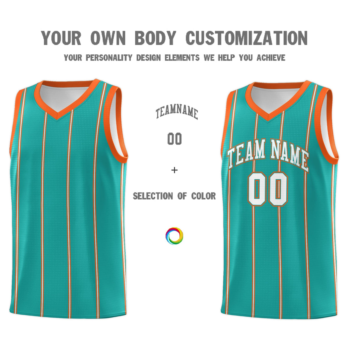 Custom Aqua Orange White Vertical Stripes Single Sided Sets Basketball Jersey | For Men,Stitched,Perfect for Training,Add Name and Numbern | KXKSHOP