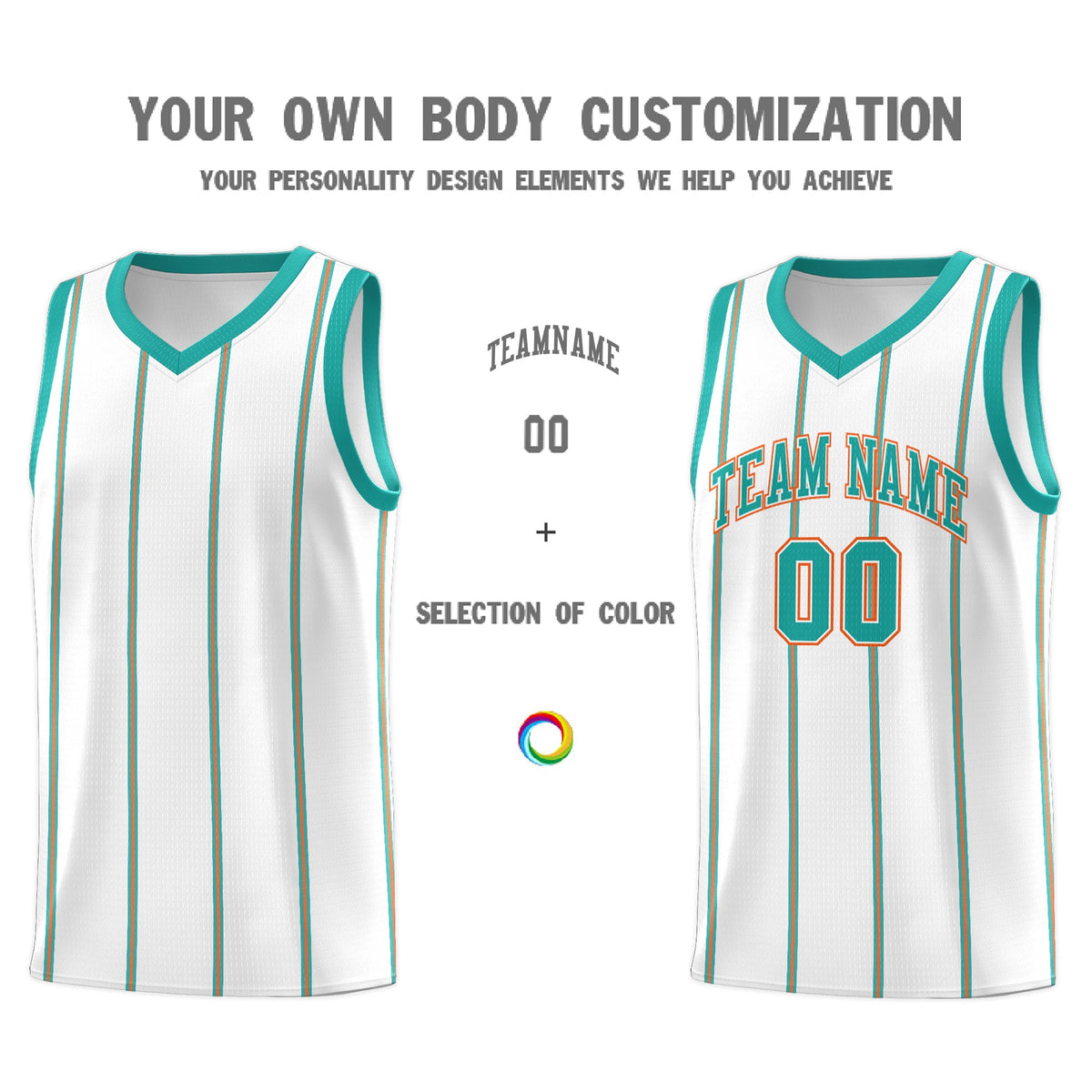 Custom White Aqua Orange Vertical Stripes Single Sided Sets Basketball Jersey | For Men,Stitched,Perfect for Training,Add Name and Numbern | KXKSHOP