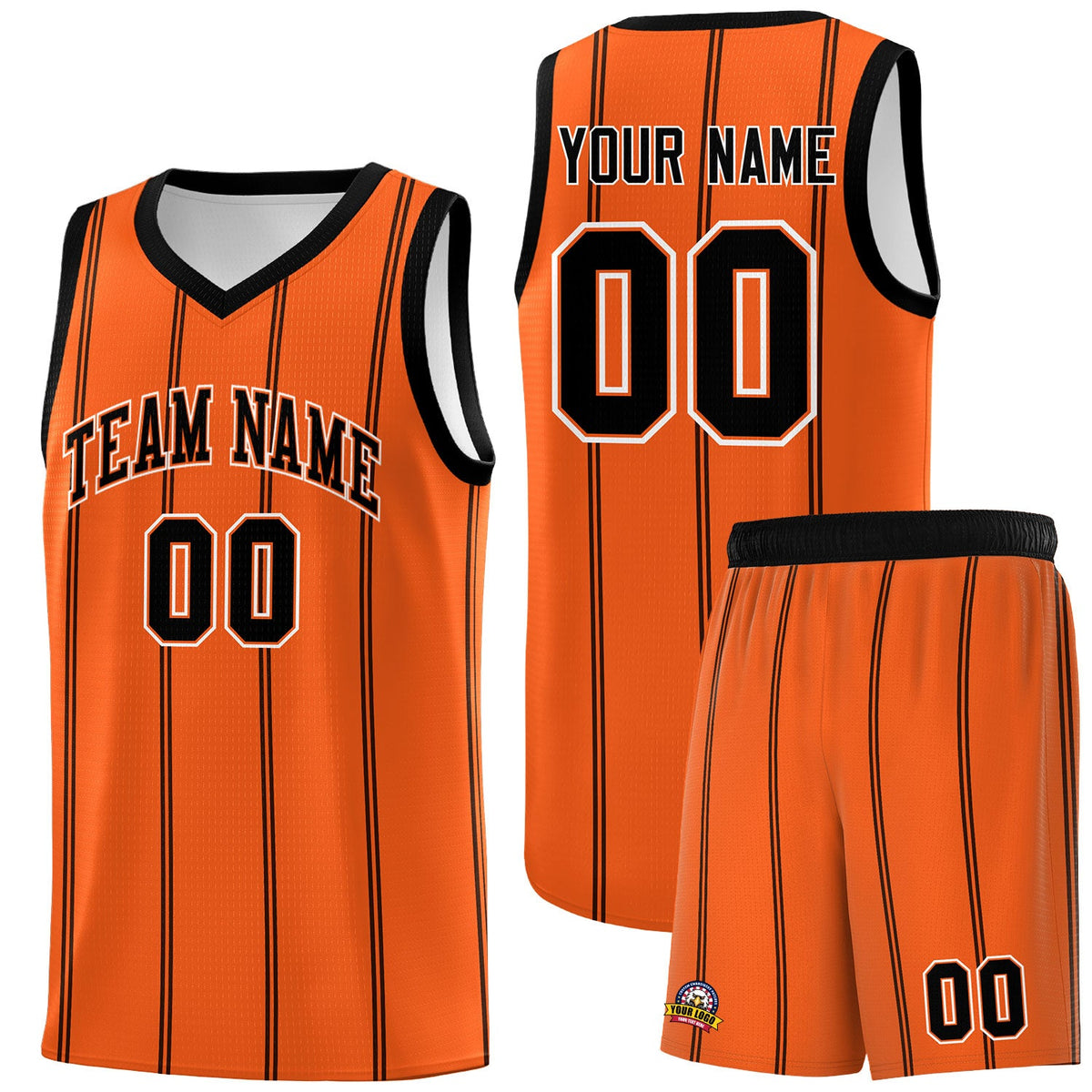Custom Orange Black White Vertical Stripes Single Sided Sets Basketball Jersey | For Men,Stitched,Perfect for Training,Add Name and Numbern | KXKSHOP