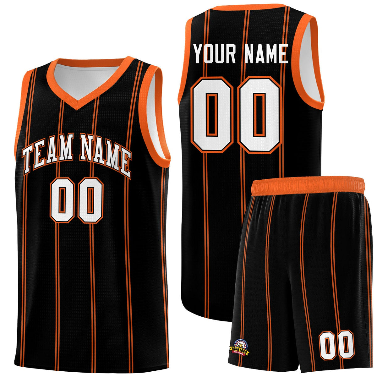 Custom Black Orange White Vertical Stripes Single Sided Sets Basketball Jersey | For Men,Stitched,Perfect for Training,Add Name and Numbern | KXKSHOP