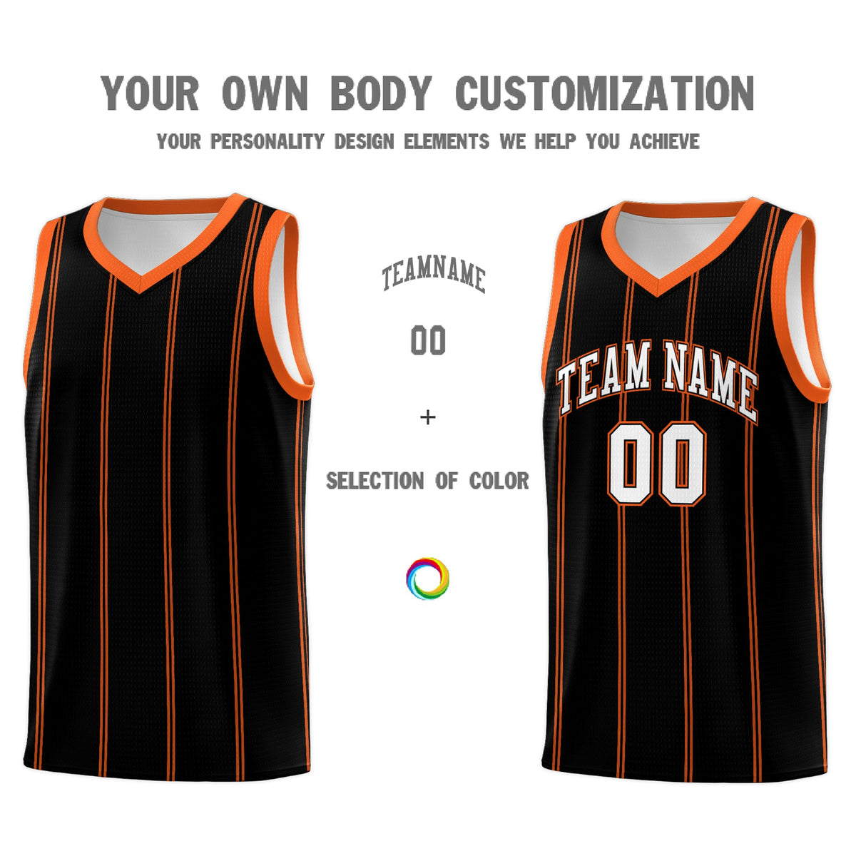 Custom Black Orange White Vertical Stripes Single Sided Sets Basketball Jersey | For Men,Stitched,Perfect for Training,Add Name and Numbern | KXKSHOP