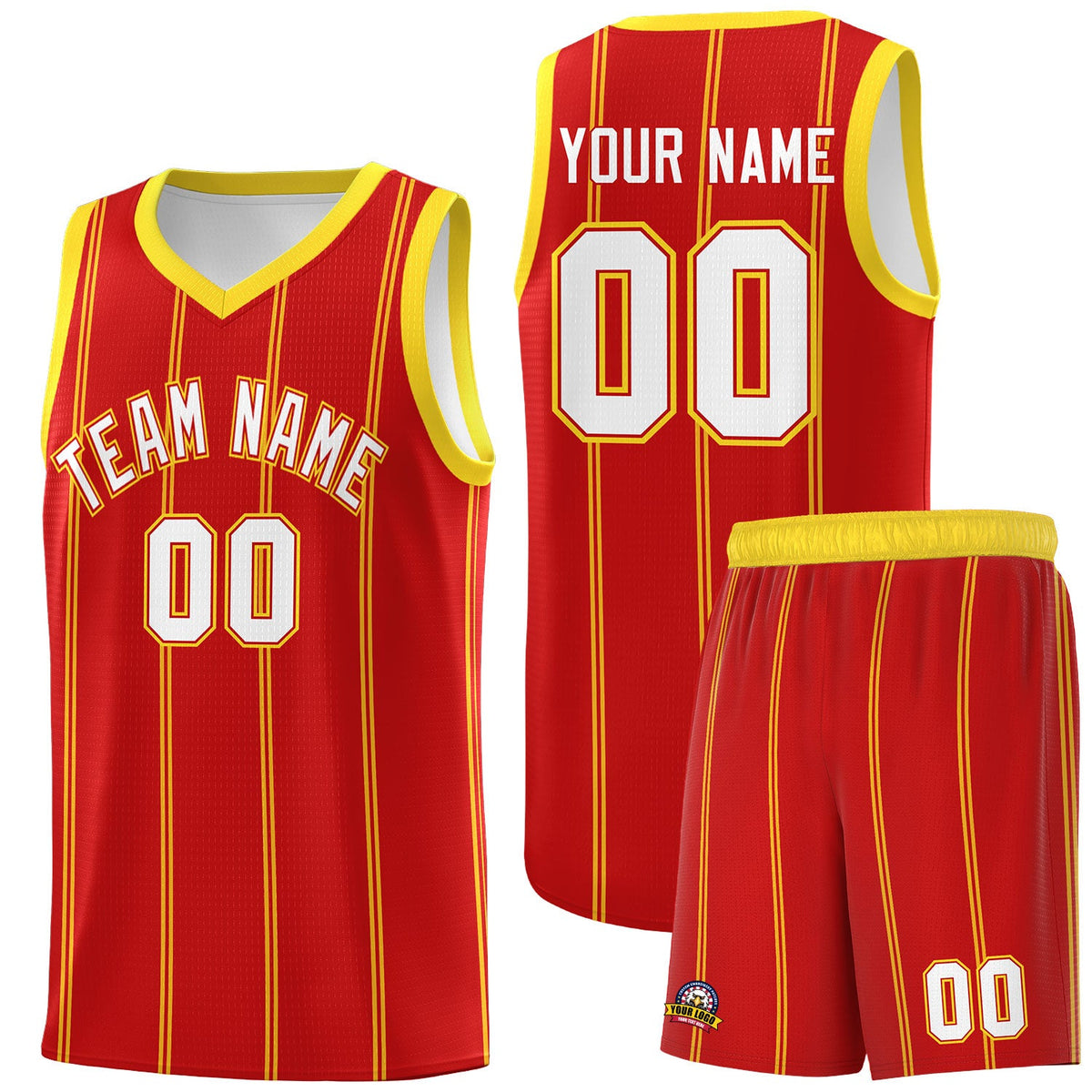 Custom Red Gold White Vertical Stripes Single Sided Sets Basketball Jersey | For Men,Stitched,Perfect for Training,Add Name and Numbern | KXKSHOP