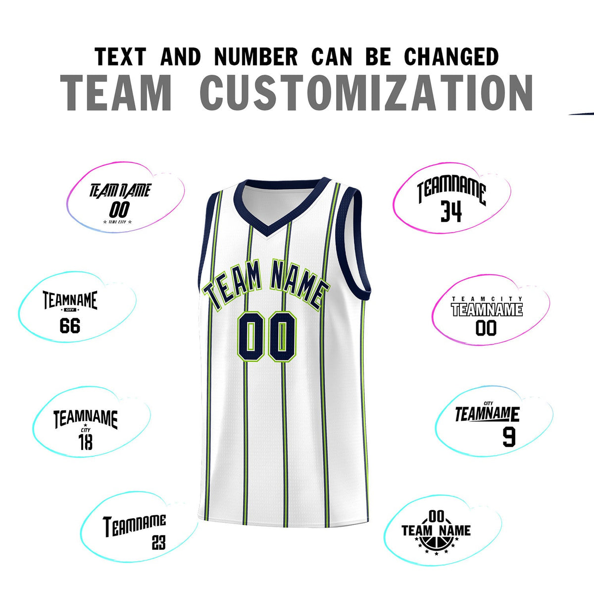Custom White Navy Neon Green Vertical Stripes Single Sided Sets Basketball Jersey | For Men,Stitched,Perfect for Training,Add Name and Numbern | KXKSHOP