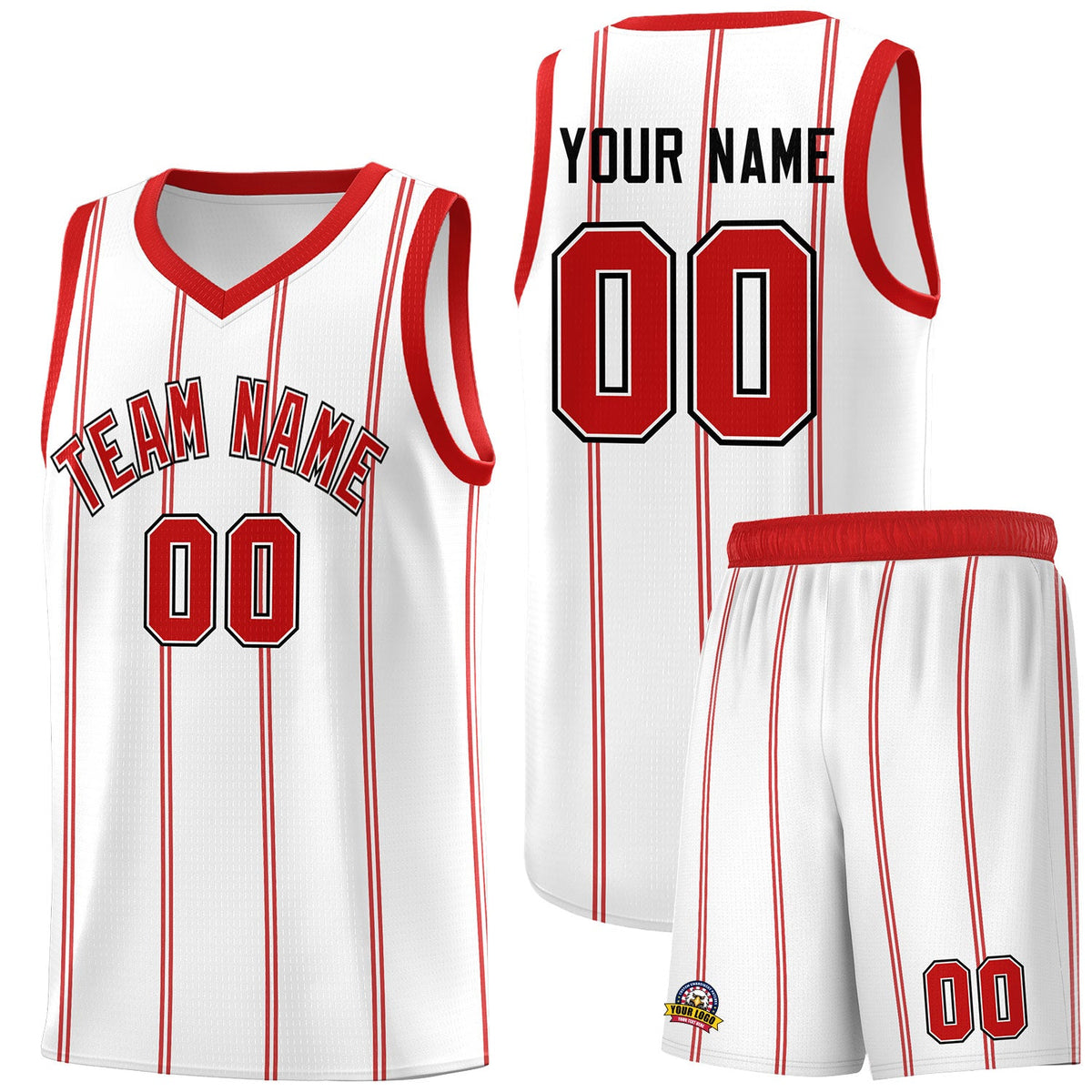 Custom White Red Black Vertical Stripes Single Sided Sets Basketball Jersey | For Men,Stitched,Perfect for Training,Add Name and Numbern | KXKSHOP