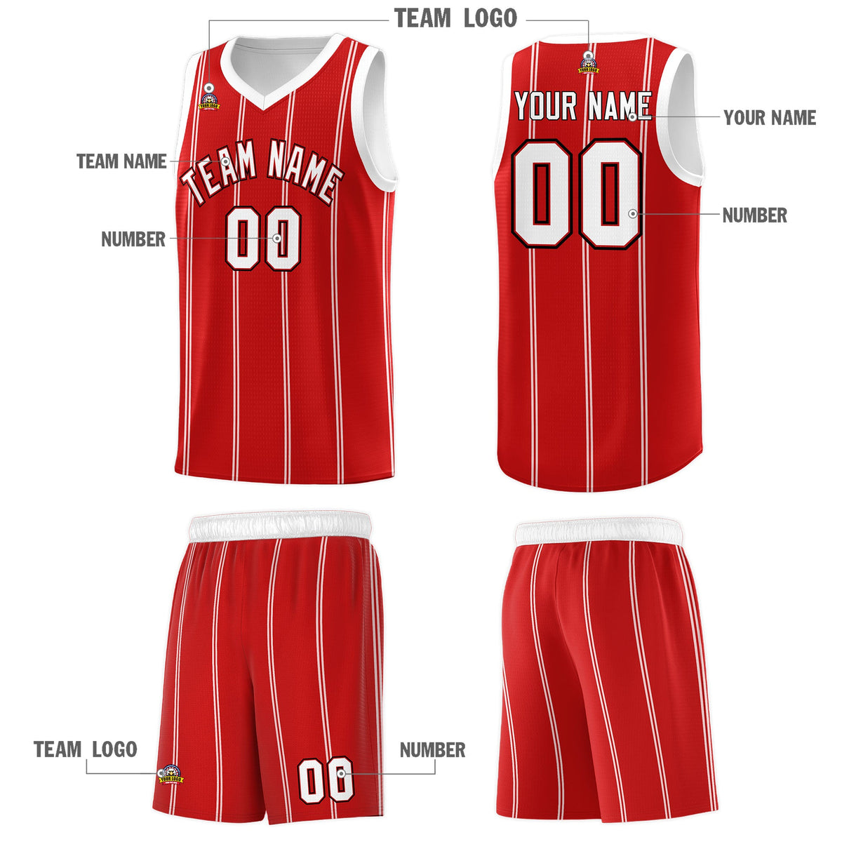 Custom Red White Black Vertical Stripes Single Sided Sets Basketball Jersey | For Men,Stitched,Perfect for Training,Add Name and Numbern | KXKSHOP