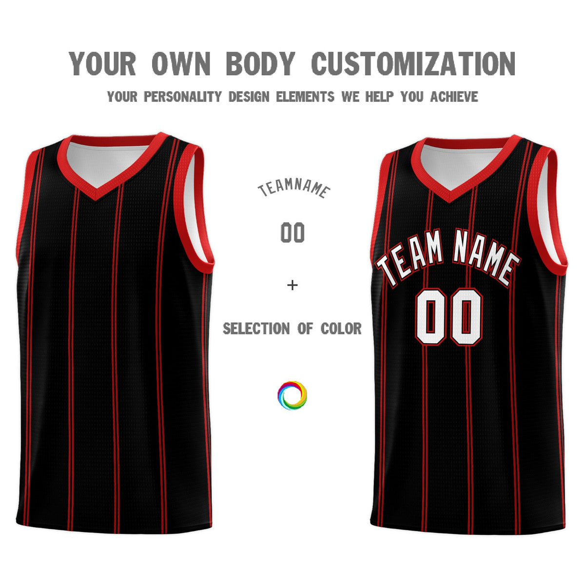 Custom Black Red White Vertical Stripes Single Sided Sets Basketball Jersey | For Men,Stitched,Perfect for Training,Add Name and Numbern | KXKSHOP