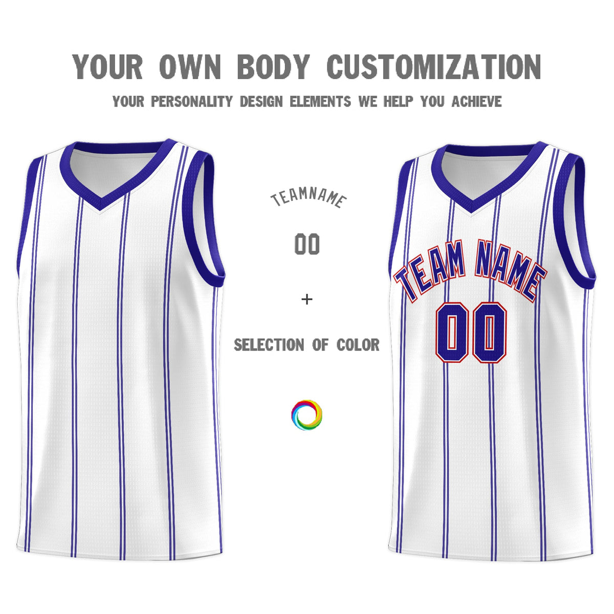 Custom White Royal Blue Red Vertical Stripes Single Sided Sets Basketball Jersey | For Men,Stitched,Perfect for Training,Add Name and Numbern | KXKSHOP