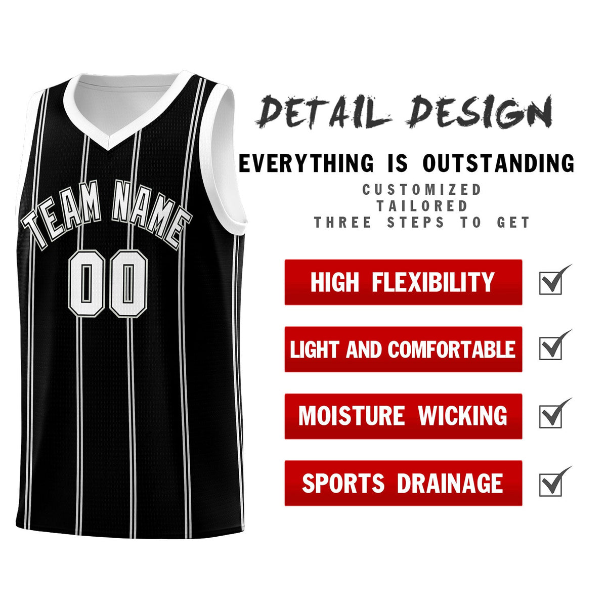 Custom Black White Gray Vertical Stripes Single Sided Sets Basketball Jersey | For Men,Stitched,Perfect for Training,Add Name and Numbern | KXKSHOP