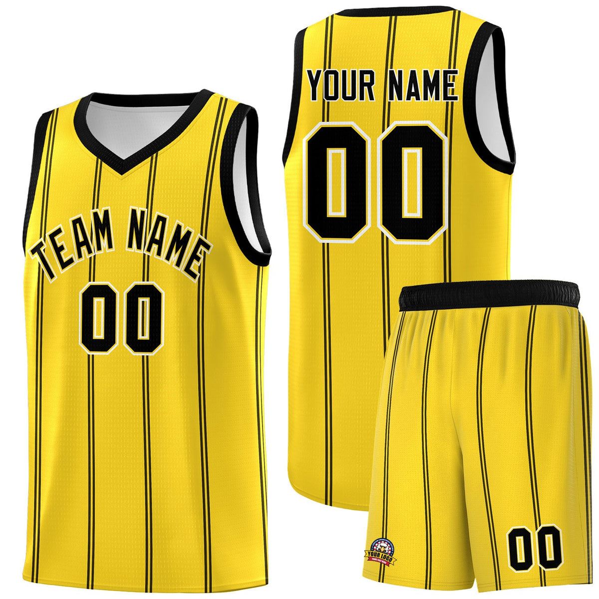 Custom Gold Black White Vertical Stripes Single Sided Sets Basketball Jersey | For Men,Stitched,Perfect for Training,Add Name and Numbern | KXKSHOP