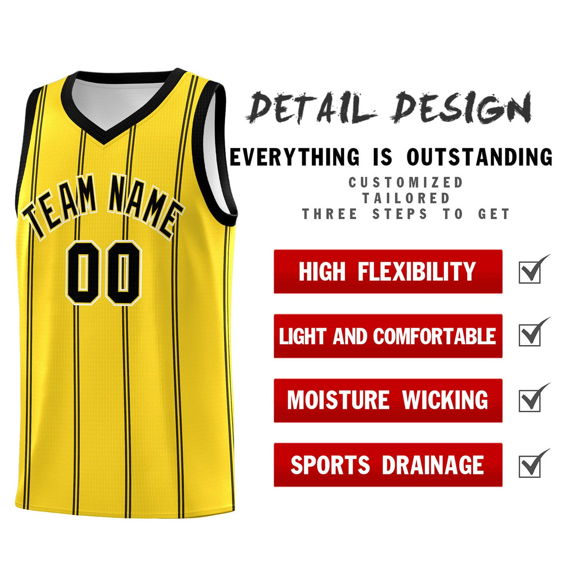 Custom Gold Black White Vertical Stripes Single Sided Sets Basketball Jersey | For Men,Stitched,Perfect for Training,Add Name and Numbern | KXKSHOP