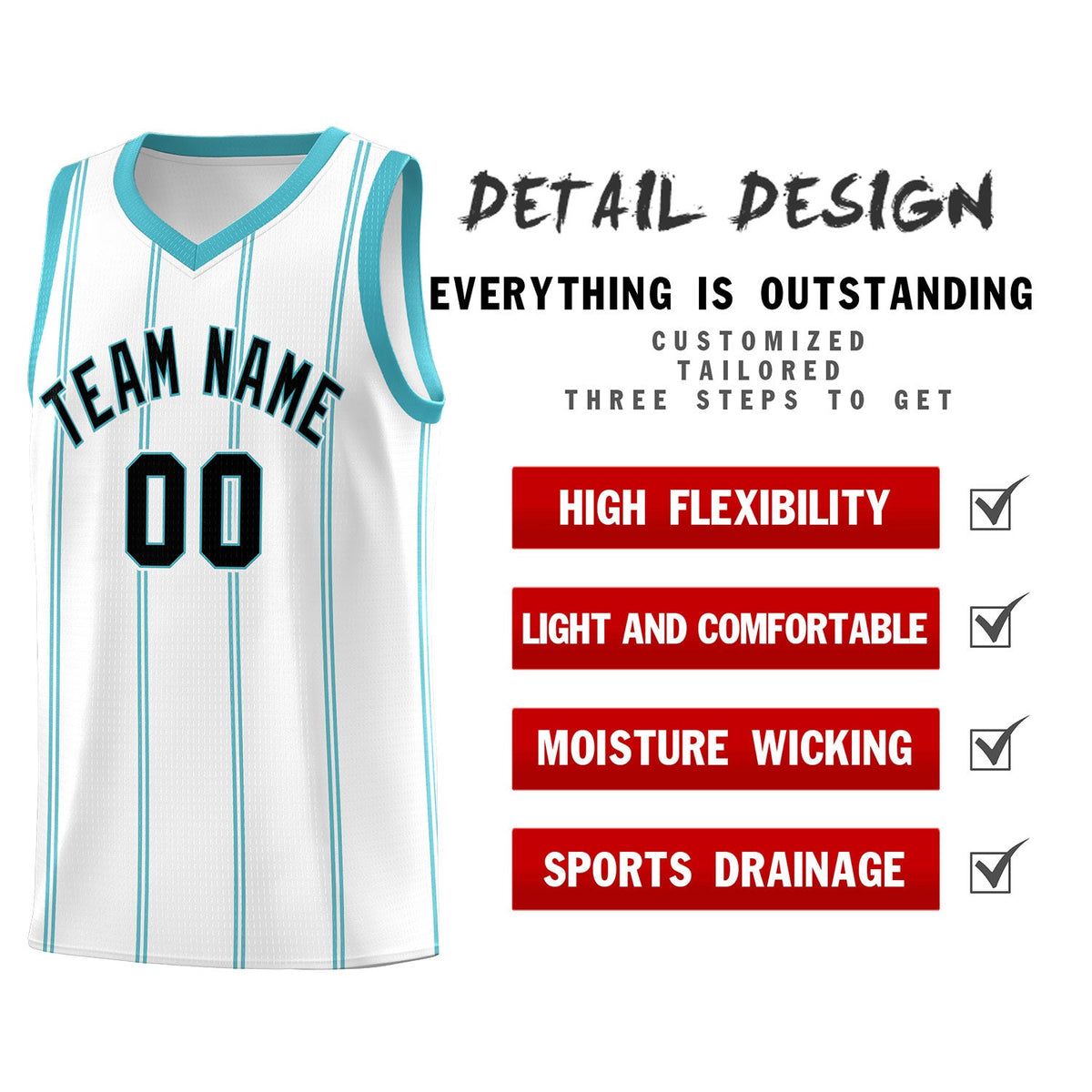 Custom White Sky Blue Black Vertical Stripes Single Sided Sets Basketball Jersey | For Men,Stitched,Perfect for Training,Add Name and Numbern | KXKSHOP