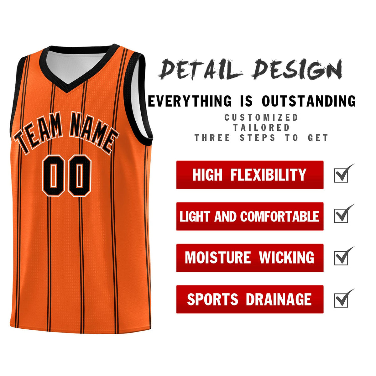 Custom Orange Black White Vertical Stripes Single Sided Sets Basketball Jersey | For Men,Stitched,Perfect for Training,Add Name and Numbern | KXKSHOP