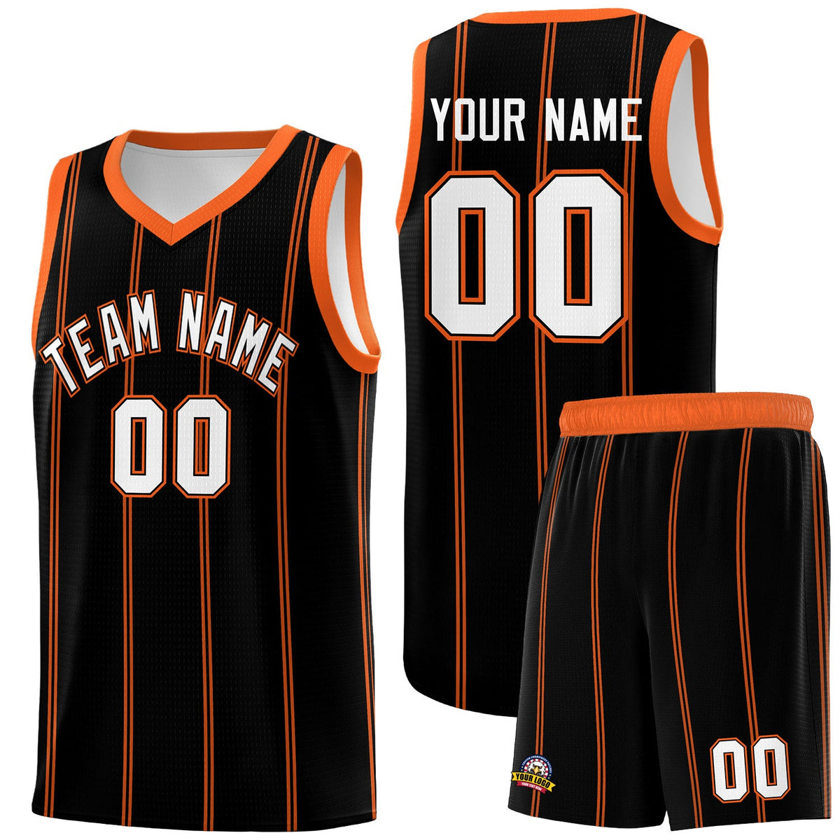 Custom Black Orange White Vertical Stripes Single Sided Sets Basketball Jersey | For Men,Stitched,Perfect for Training,Add Name and Numbern | KXKSHOP