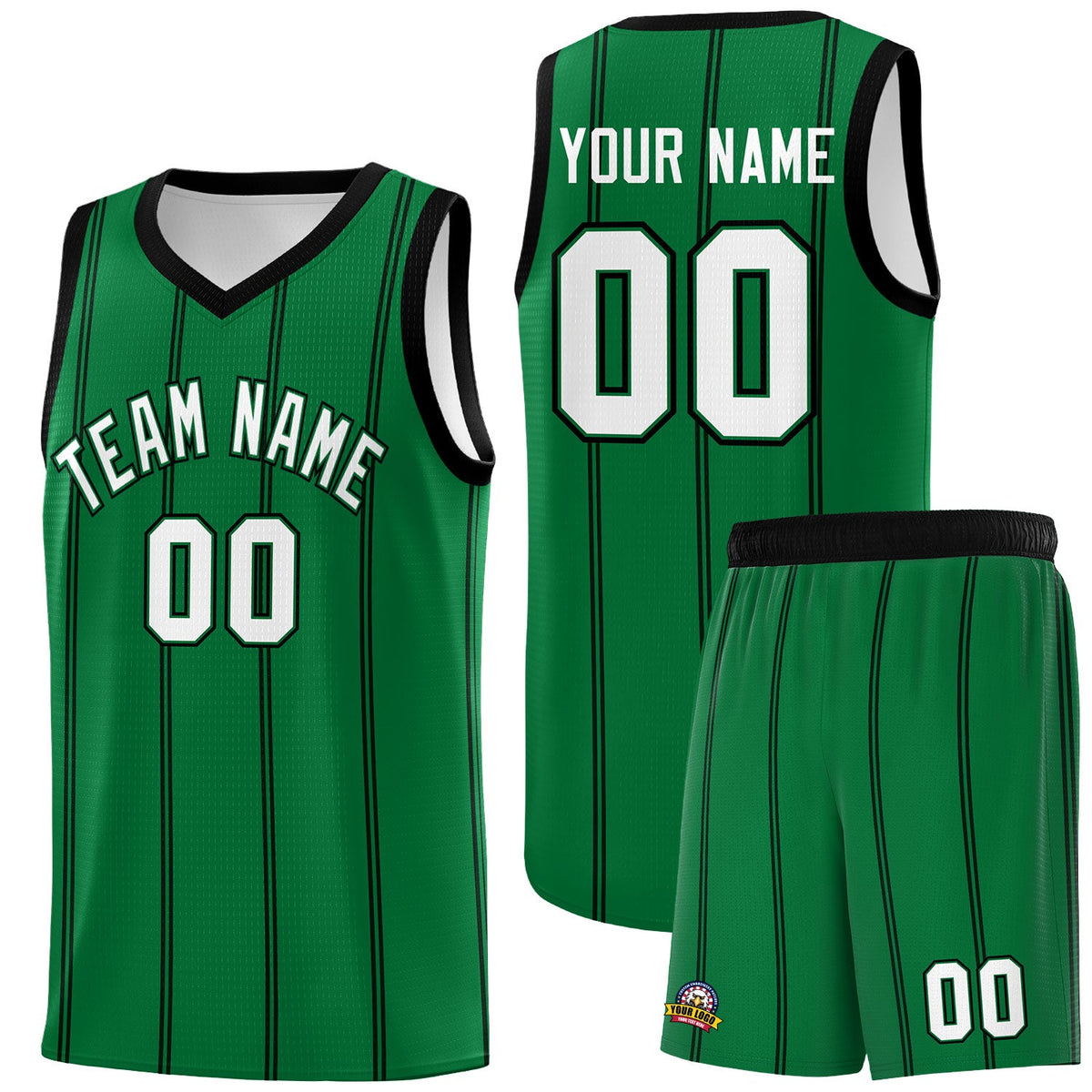 Custom Kelly Green Black White Vertical Stripes Single Sided Sets Basketball Jersey | For Men,Stitched,Perfect for Training,Add Name and Numbern | KXKSHOP