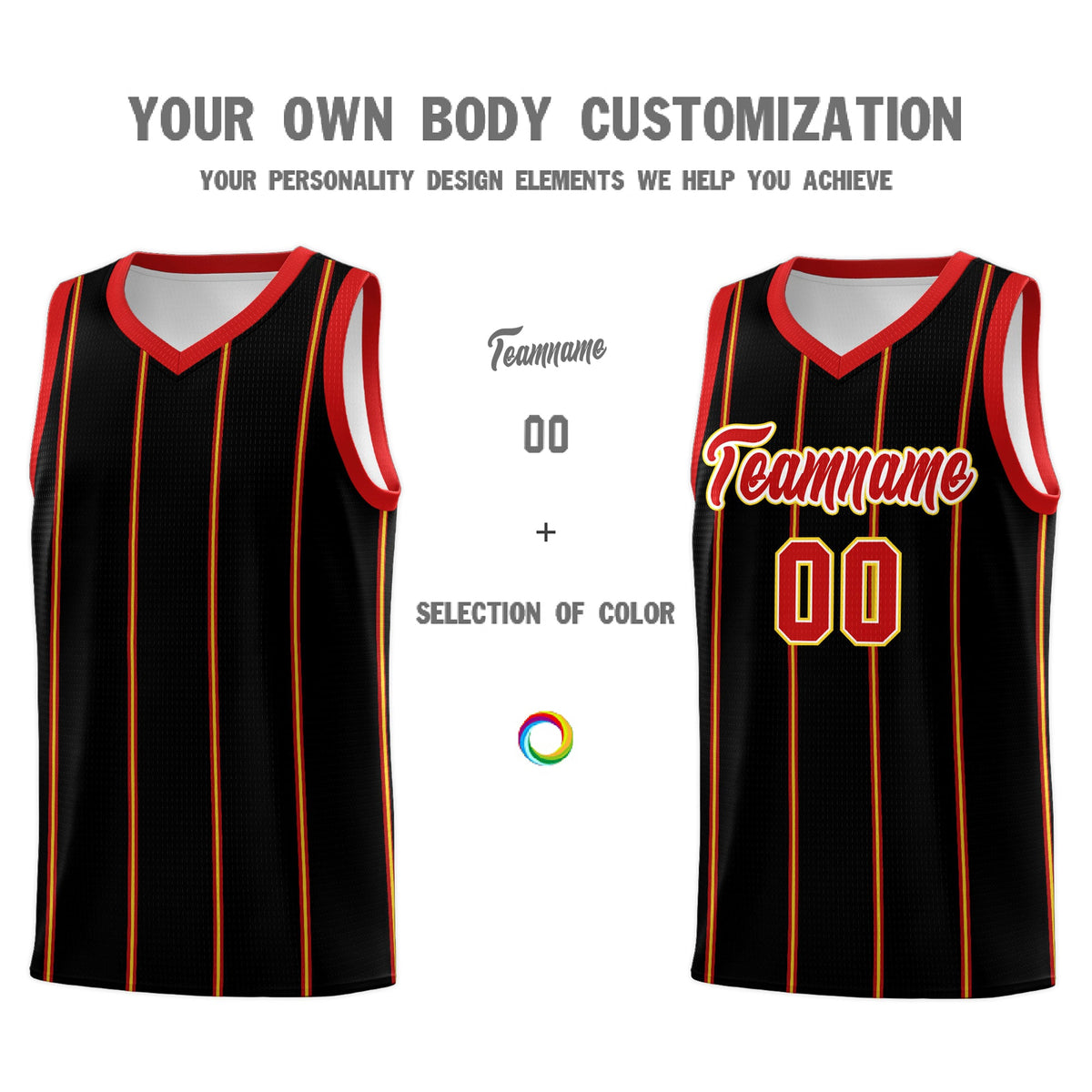 Custom Black Red White Gold Vertical Stripes Single Sided Sets Basketball Jersey | For Men,Stitched,Perfect for Training,Add Name and Numbern | KXKSHOP