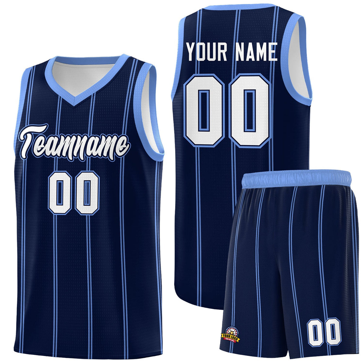 Custom Navy Light Blue White Vertical Stripes Single Sided Sets Basketball Jersey | For Men,Stitched,Perfect for Training,Add Name and Numbern | KXKSHOP