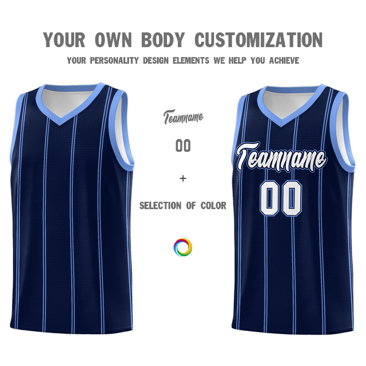 Custom Navy Light Blue White Vertical Stripes Single Sided Sets Basketball Jersey | For Men,Stitched,Perfect for Training,Add Name and Numbern | KXKSHOP