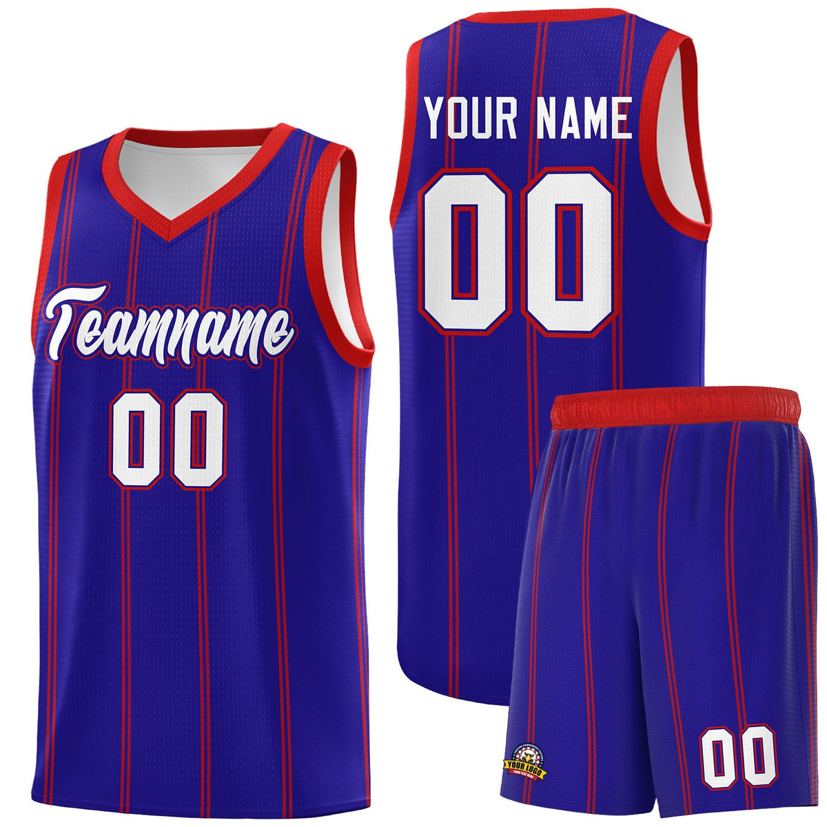 Custom Royal Blue Red White Vertical Stripes Single Sided Sets Basketball Jersey | For Men,Stitched,Perfect for Training,Add Name and Numbern | KXKSHOP
