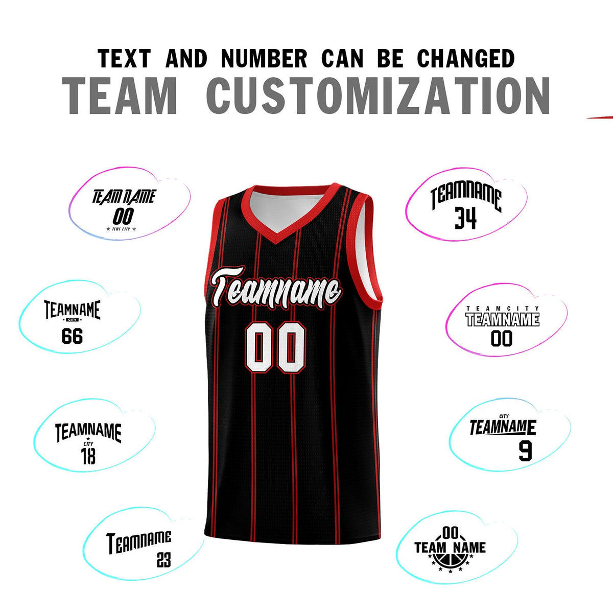 Custom Black Red White Vertical Stripes Single Sided Sets Basketball Jersey | For Men,Stitched,Perfect for Training,Add Name and Numbern | KXKSHOP