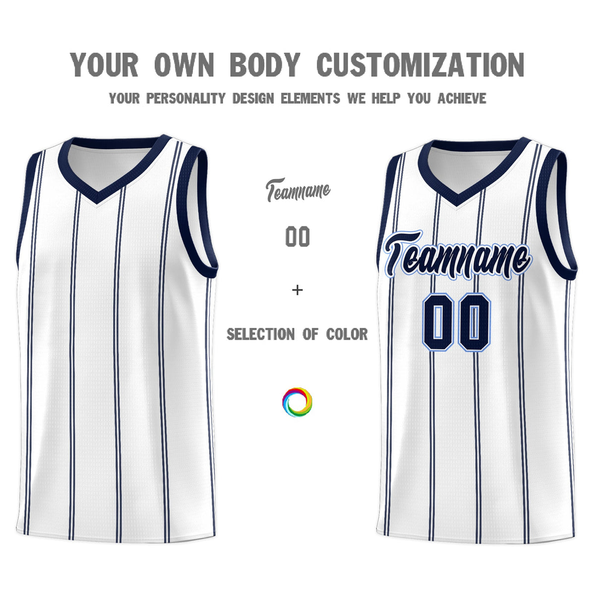 Custom White Navy Light Blue Vertical Stripes Single Sided Sets Basketball Jersey | For Men,Stitched,Perfect for Training,Add Name and Numbern | KXKSHOP