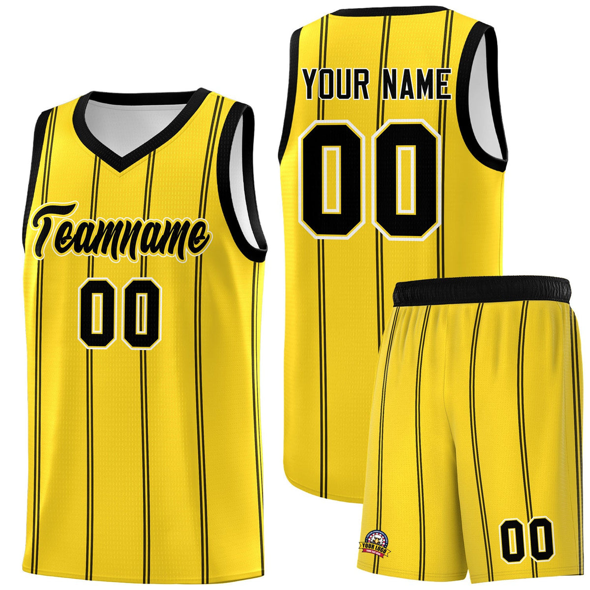 Custom Gold Black White Vertical Stripes Single Sided Sets Basketball Jersey | For Men,Stitched,Perfect for Training,Add Name and Numbern | KXKSHOP