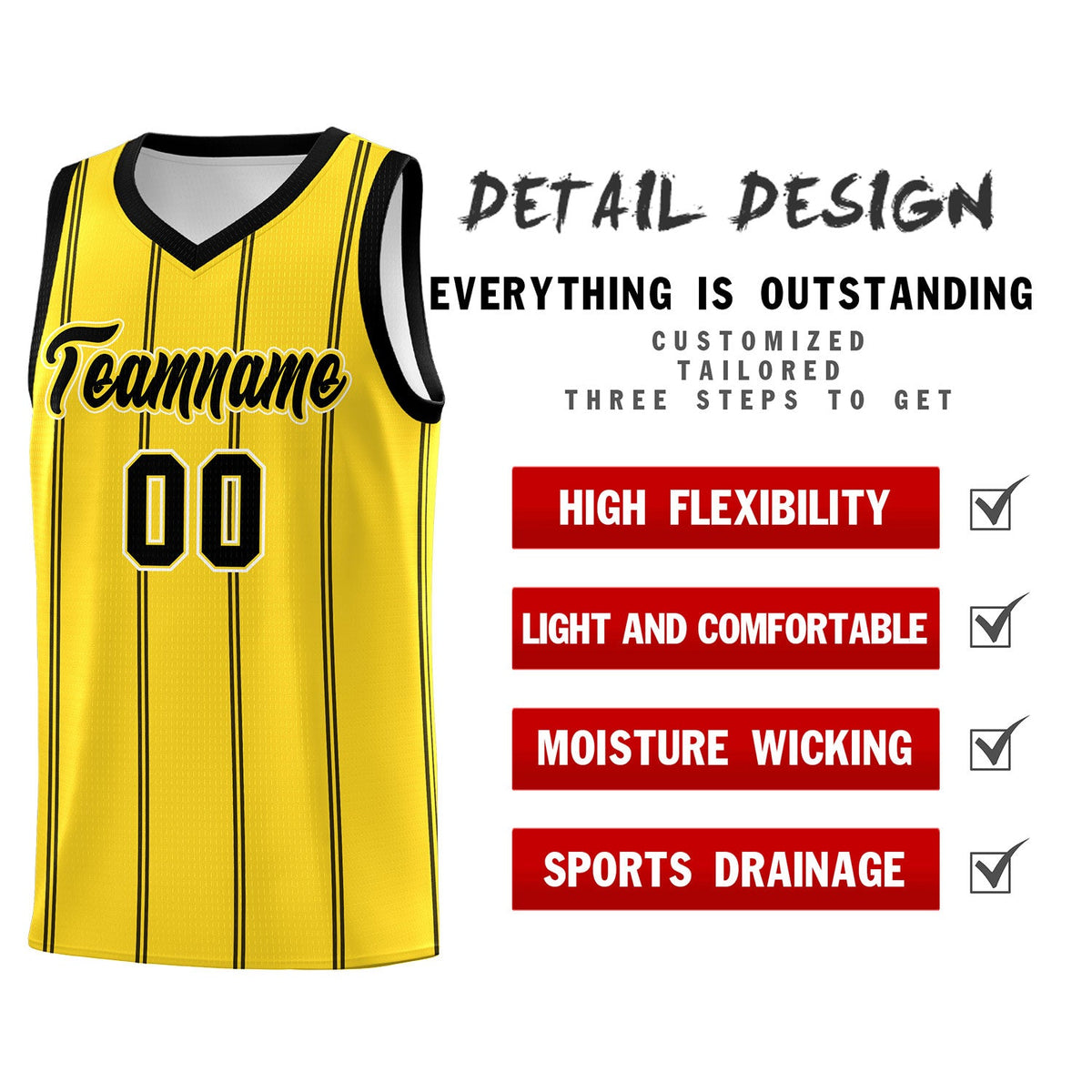 Custom Gold Black White Vertical Stripes Single Sided Sets Basketball Jersey | For Men,Stitched,Perfect for Training,Add Name and Numbern | KXKSHOP