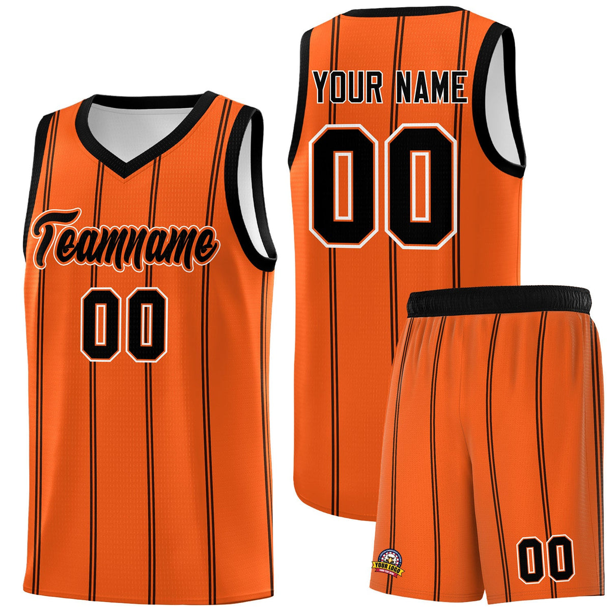 Custom Orange Black White Vertical Stripes Single Sided Sets Basketball Jersey | For Men,Stitched,Perfect for Training,Add Name and Numbern | KXKSHOP