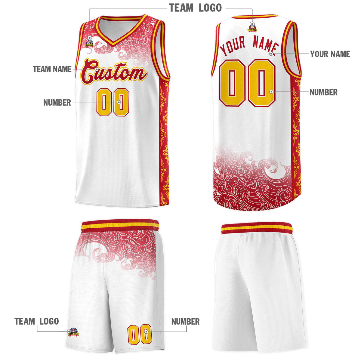 Custom White Personalized Cloud Pattern Sports Kits Uniform Basketball Jersey|KXKSHOP