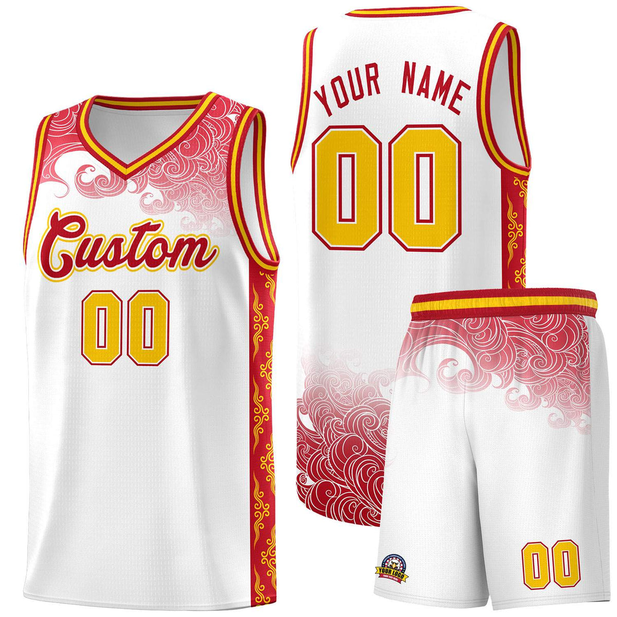 Custom White Personalized Cloud Pattern Sports Kits Uniform Basketball Jersey|KXKSHOP