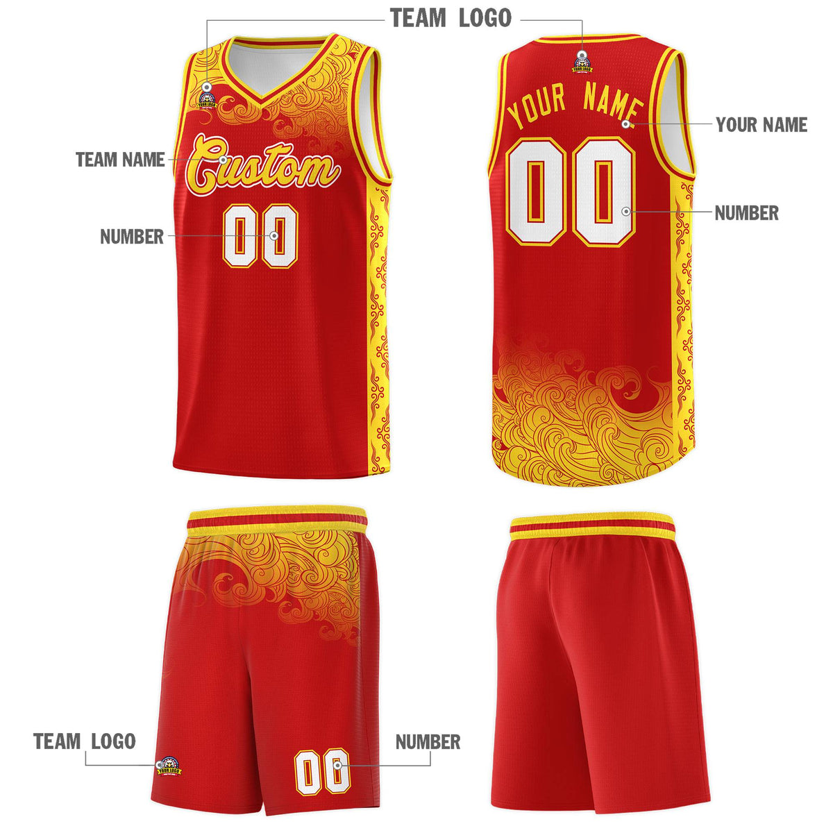 Custom Red Personalized Cloud Pattern Sports Kits Uniform Basketball Jersey|KXKSHOP