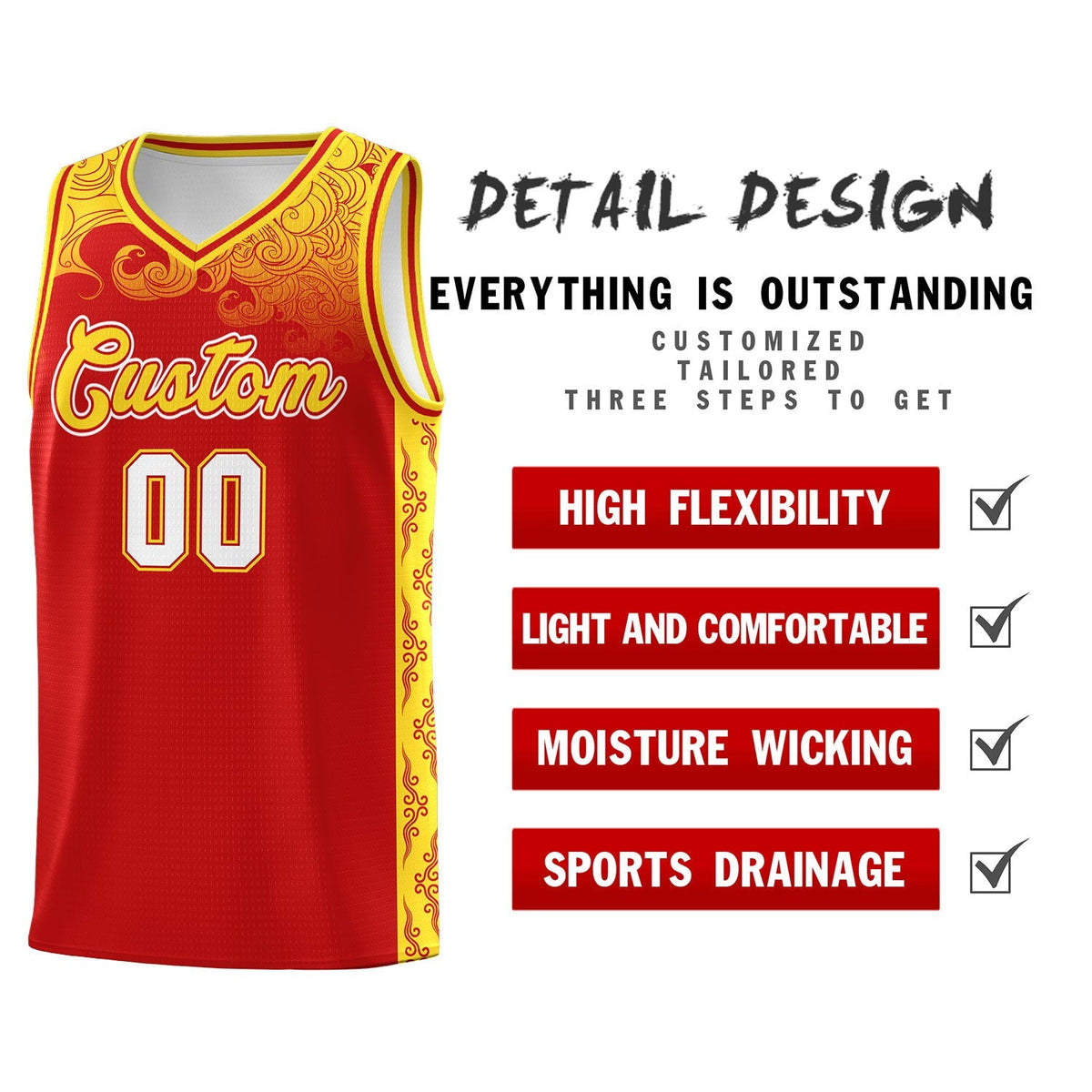 Custom Red Personalized Cloud Pattern Sports Kits Uniform Basketball Jersey|KXKSHOP