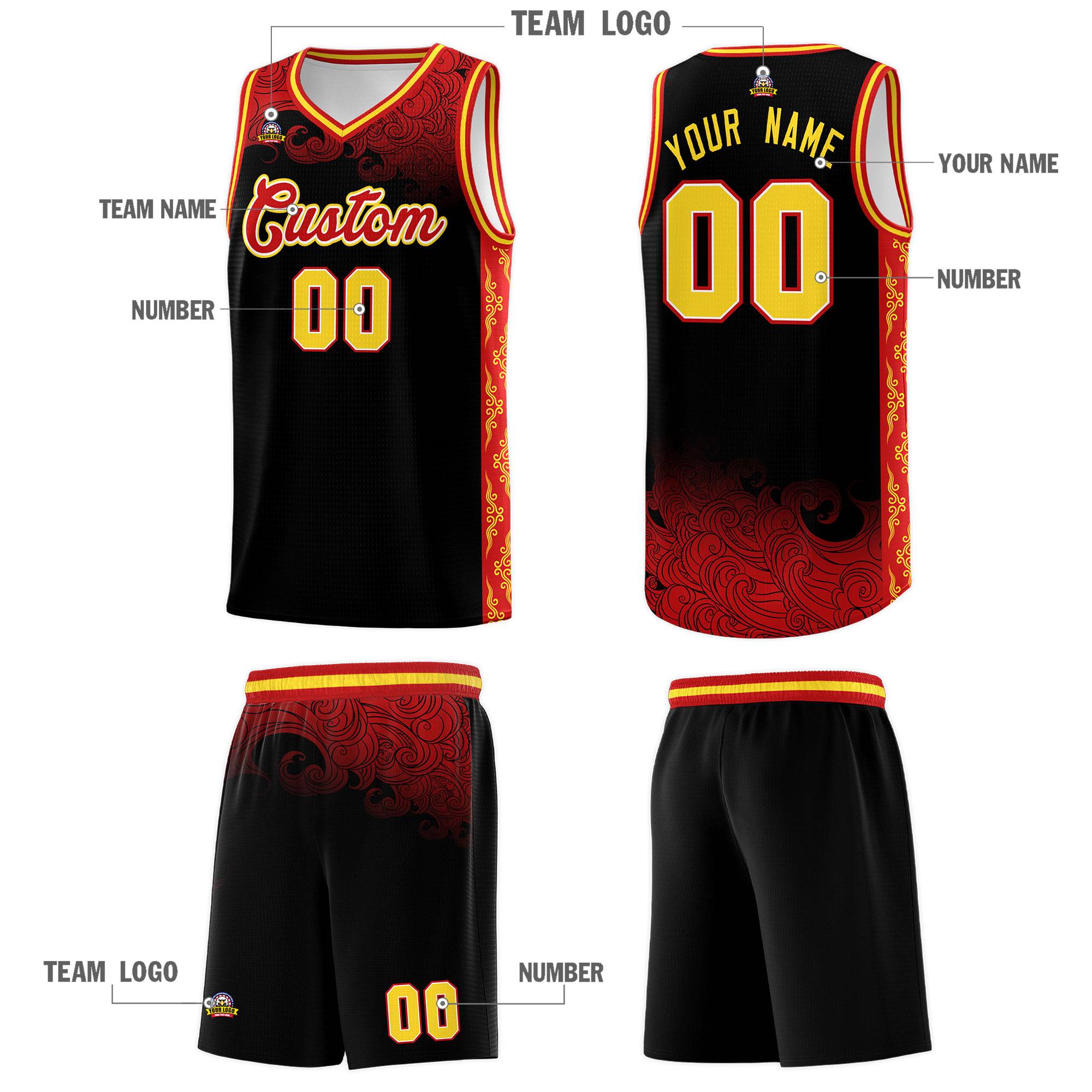 Custom Black Personalized Cloud Pattern Sports Kits Uniform Basketball Jersey|KXKSHOP