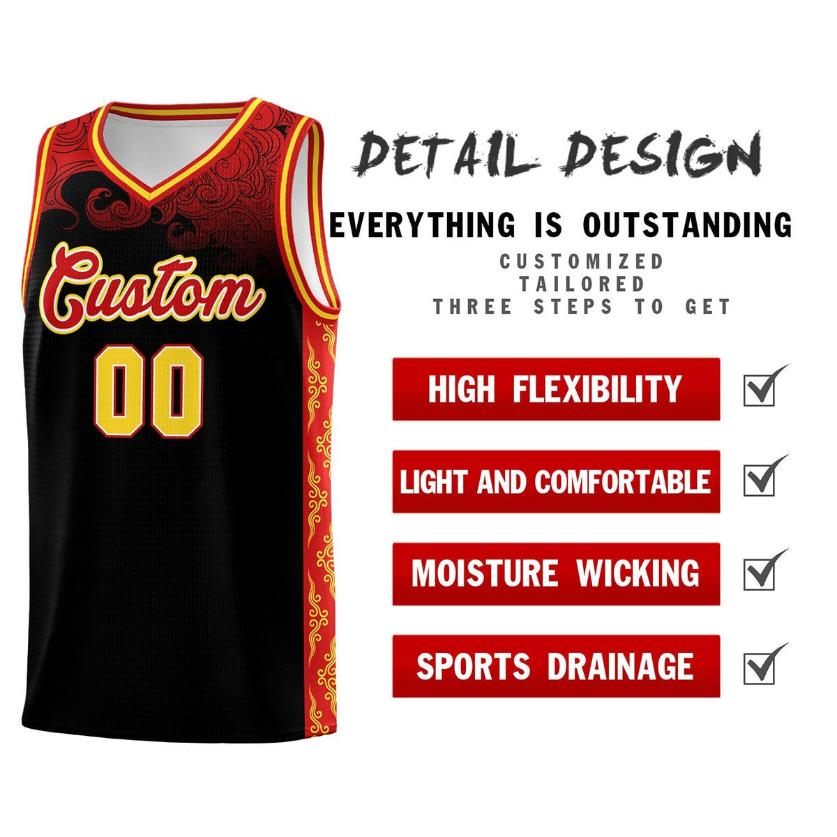 Custom Black Personalized Cloud Pattern Sports Kits Uniform Basketball Jersey|KXKSHOP