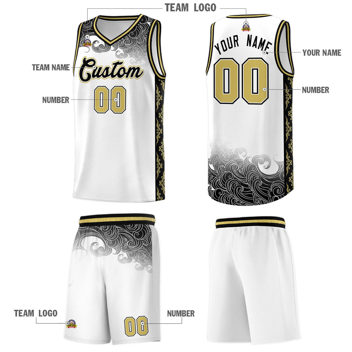 Custom White Personalized Cloud Pattern Sports Kits Uniform Basketball Jersey|KXKSHOP