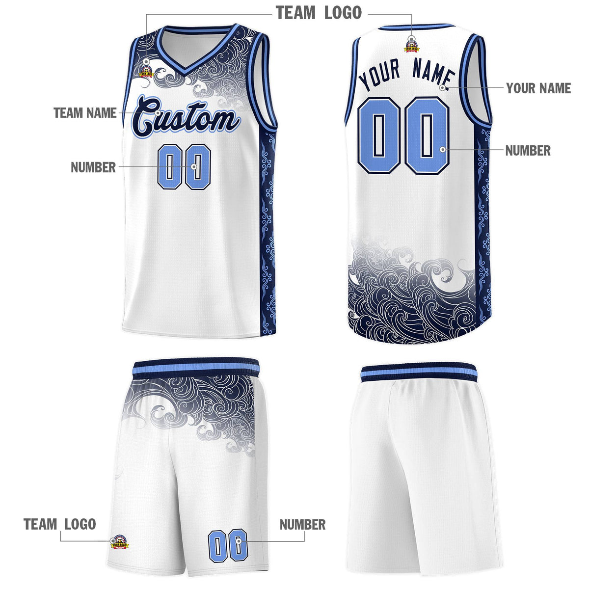 Custom White Personalized Cloud Pattern Sports Kits Uniform Basketball Jersey|KXKSHOP