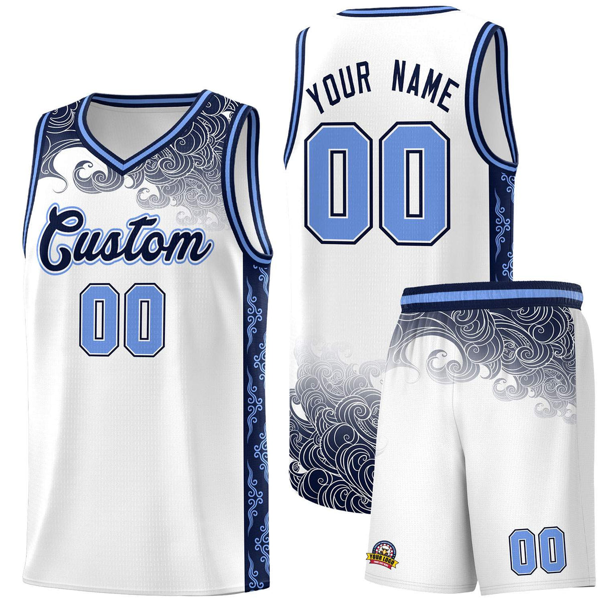 Custom White Personalized Cloud Pattern Sports Kits Uniform Basketball Jersey|KXKSHOP