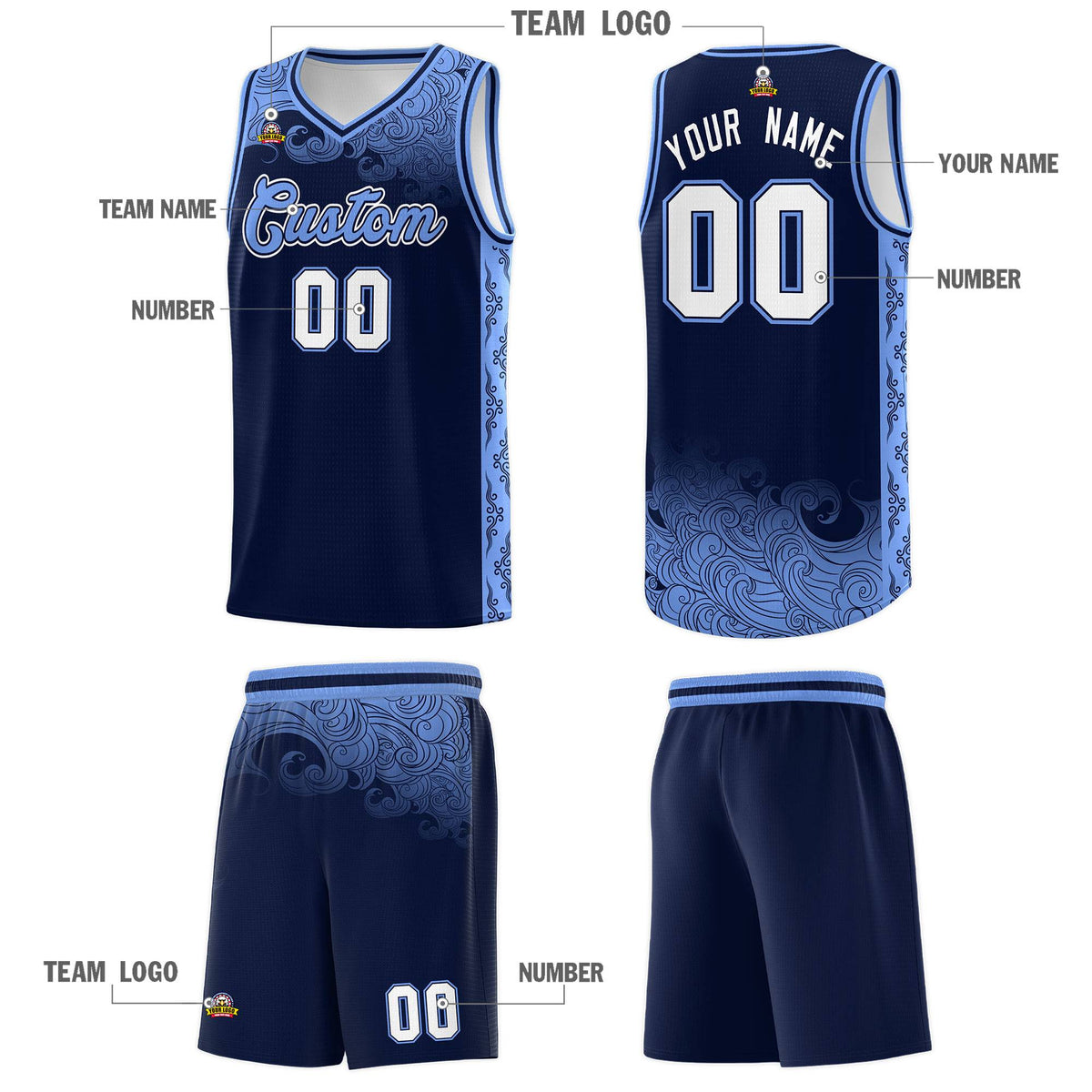 Custom Navy Personalized Cloud Pattern Sports Kits Uniform Basketball Jersey|KXKSHOP